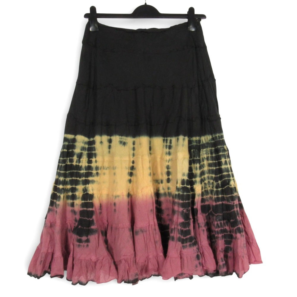 VTG Y2K WILLI SMITH Lined Cotton TIE DYE Hippie Boho A-LINE TIERED MAXI SKIRT 10